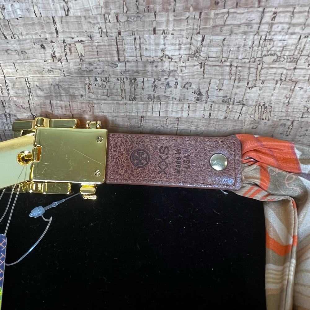 Tory Burch Brown and Gold Belt with Orange Scarf Accent - Picture 6 of 7